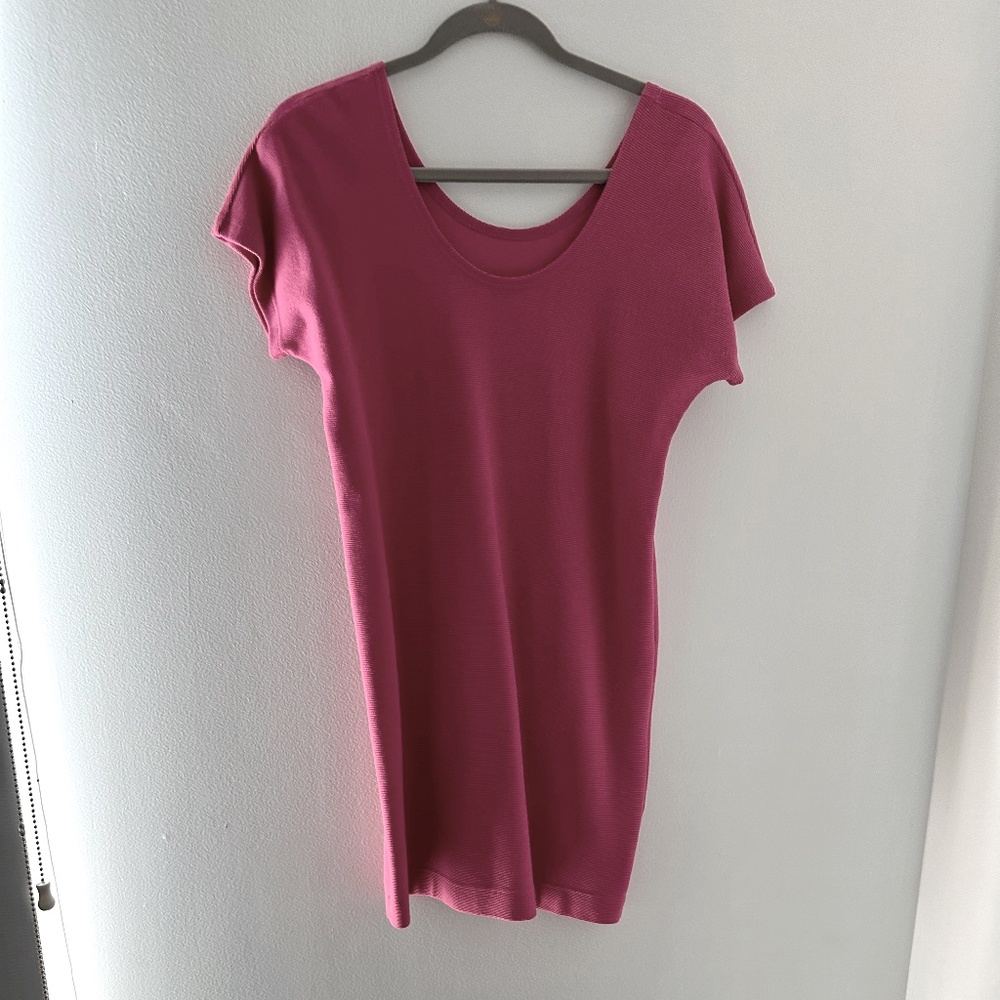 Raspberry colored sheath dress